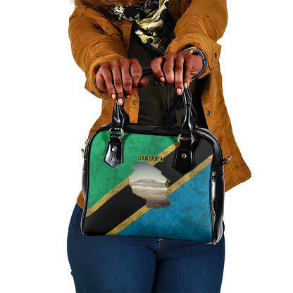African Volcano Kilimanjaro Tanzania Shoulder Handbag Grunge Flag Map of Tanzania - African Pride