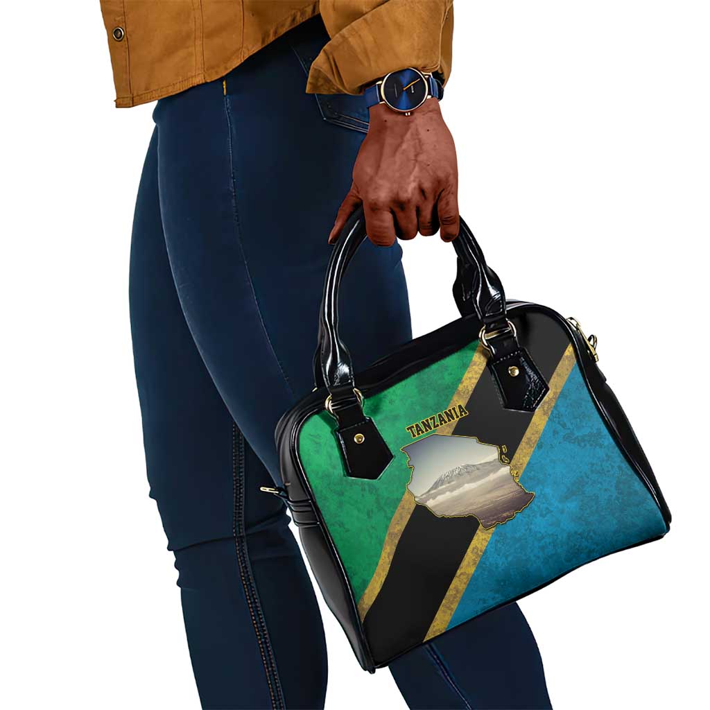 African Volcano Kilimanjaro Tanzania Shoulder Handbag Grunge Flag Map of Tanzania - African Pride