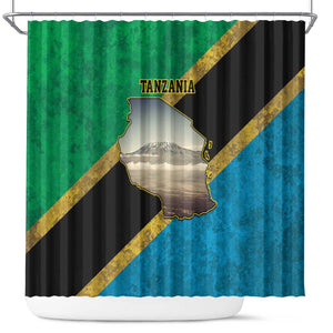 African Volcano Kilimanjaro Tanzania Shower Curtain Grunge Flag Map of Tanzania - African Pride