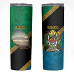 African Volcano Kilimanjaro Tanzania Skinny Tumbler Grunge Flag Map of Tanzania - African Pride