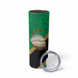 African Volcano Kilimanjaro Tanzania Skinny Tumbler Grunge Flag Map of Tanzania - African Pride