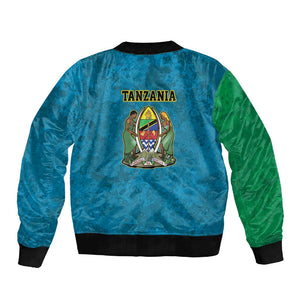 African Volcano Kilimanjaro Tanzania Sleeve Zip Bomber Jacket Grunge Flag Map of Tanzania - African Pride