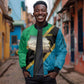 African Volcano Kilimanjaro Tanzania Sleeve Zip Bomber Jacket Grunge Flag Map of Tanzania - African Pride