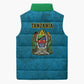 African Volcano Kilimanjaro Tanzania Sleeveless Puffer Jacket Grunge Flag Map of Tanzania