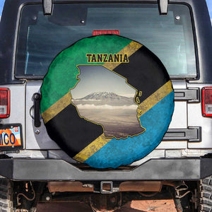 African Volcano Kilimanjaro Tanzania Spare Tire Cover Grunge Flag Map of Tanzania - African Pride