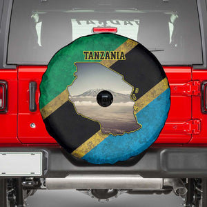 African Volcano Kilimanjaro Tanzania Spare Tire Cover Grunge Flag Map of Tanzania - African Pride