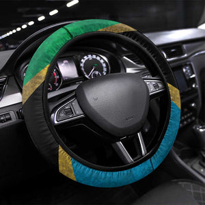 African Volcano Kilimanjaro Tanzania Steering Wheel Cover Grunge Flag Map of Tanzania - African Pride