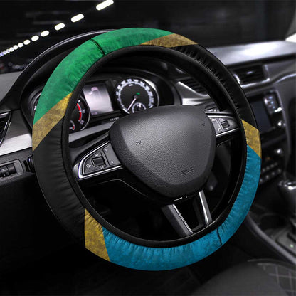African Volcano Kilimanjaro Tanzania Steering Wheel Cover Grunge Flag Map of Tanzania - African Pride