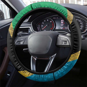 African Volcano Kilimanjaro Tanzania Steering Wheel Cover Grunge Flag Map of Tanzania - African Pride