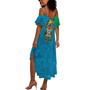 African Volcano Kilimanjaro Tanzania Summer Maxi Dress Grunge Flag Map of Tanzania - African Pride