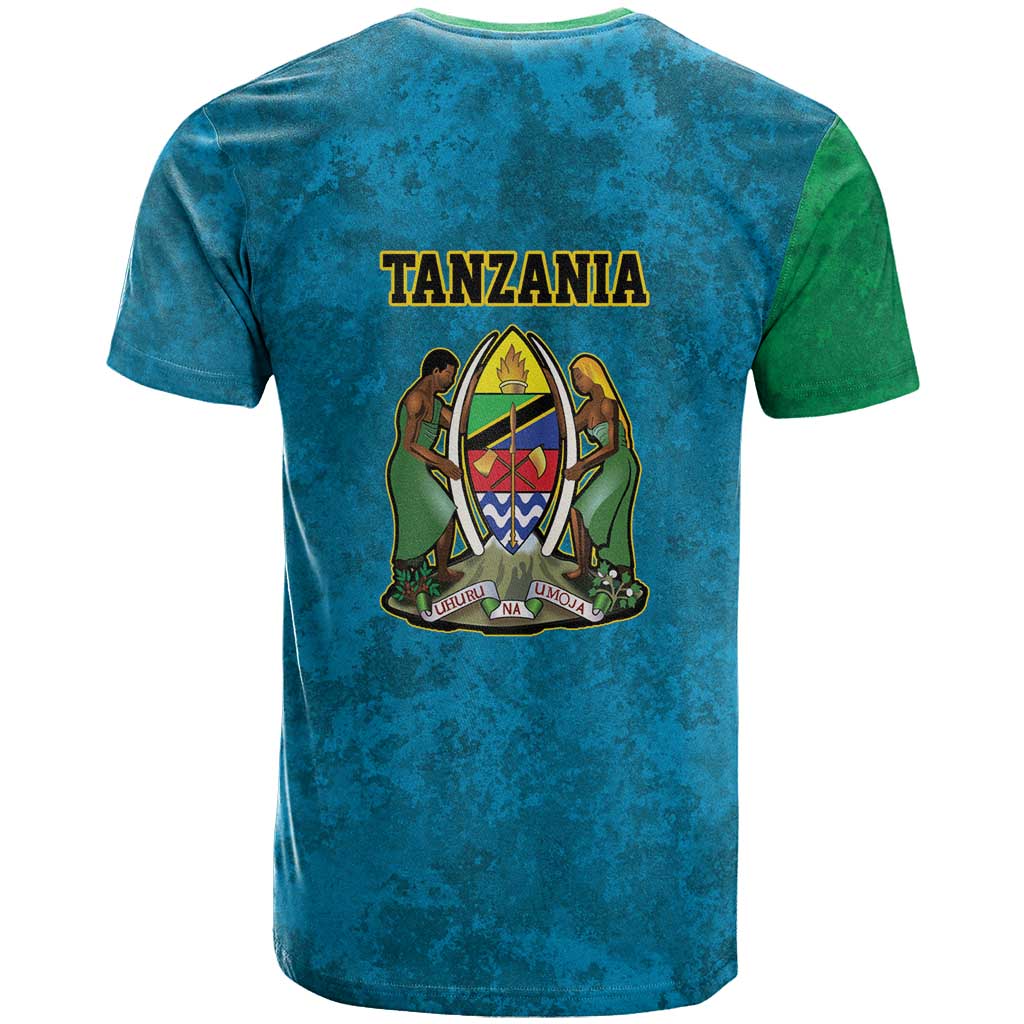 African Volcano Kilimanjaro Tanzania T shirt Grunge Flag Map of Tanzania - African Pride