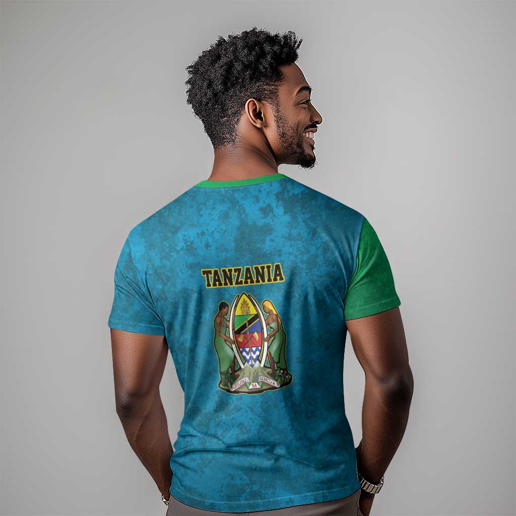 African Volcano Kilimanjaro Tanzania T shirt Grunge Flag Map of Tanzania - African Pride