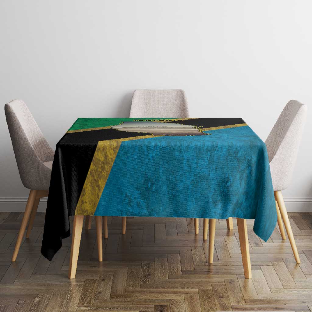 African Volcano Kilimanjaro Tanzania Tablecloth Grunge Flag Map of Tanzania - African Pride