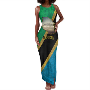 African Volcano Kilimanjaro Tanzania Tank Maxi Dress Grunge Flag Map of Tanzania - African Pride