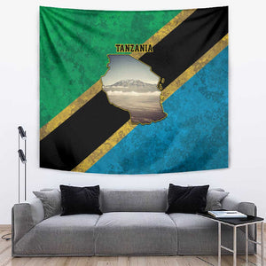 African Volcano Kilimanjaro Tanzania Tapestry Grunge Flag Map of Tanzania - African Pride