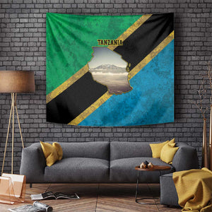 African Volcano Kilimanjaro Tanzania Tapestry Grunge Flag Map of Tanzania - African Pride