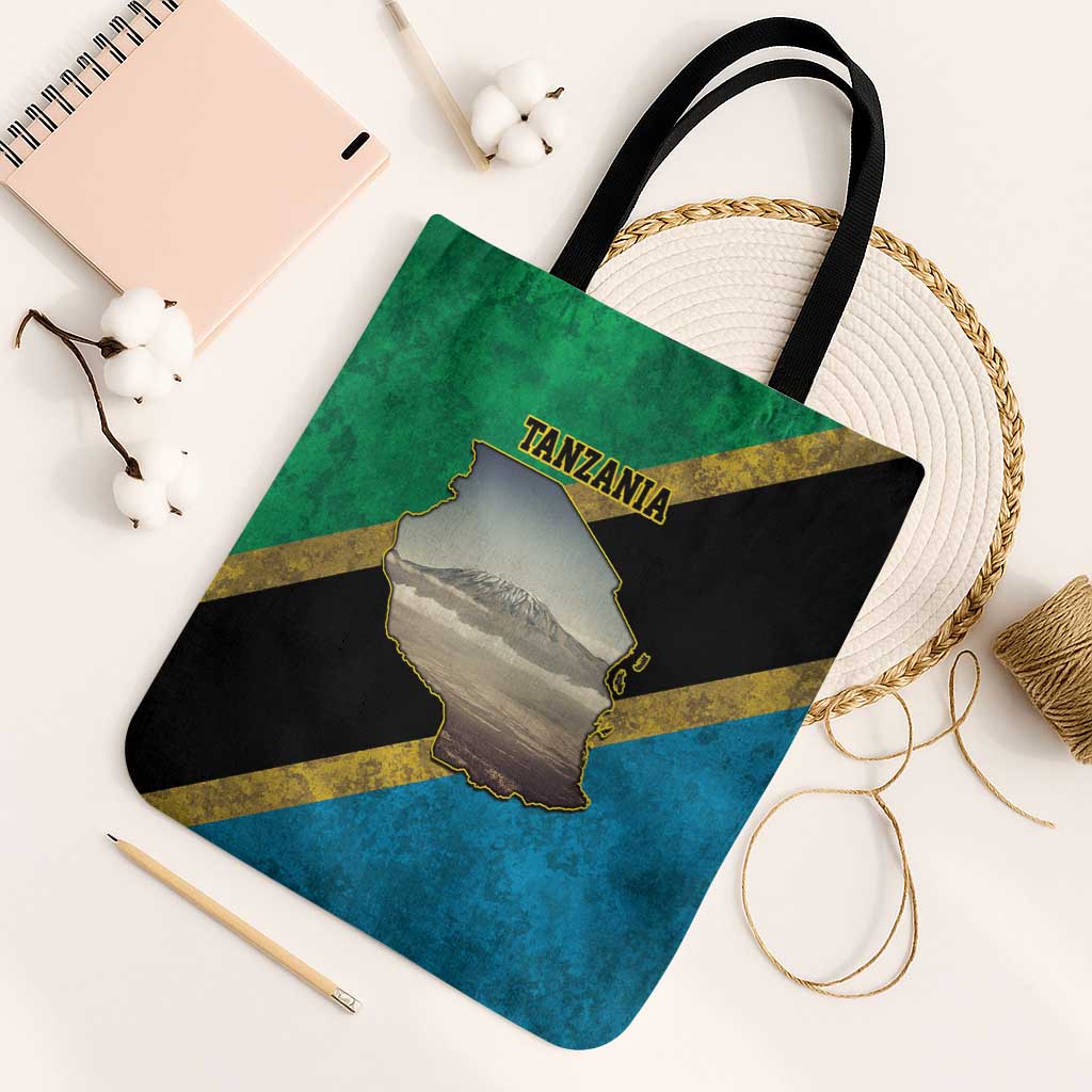 African Volcano Kilimanjaro Tanzania Tote Bag Grunge Flag Map of Tanzania