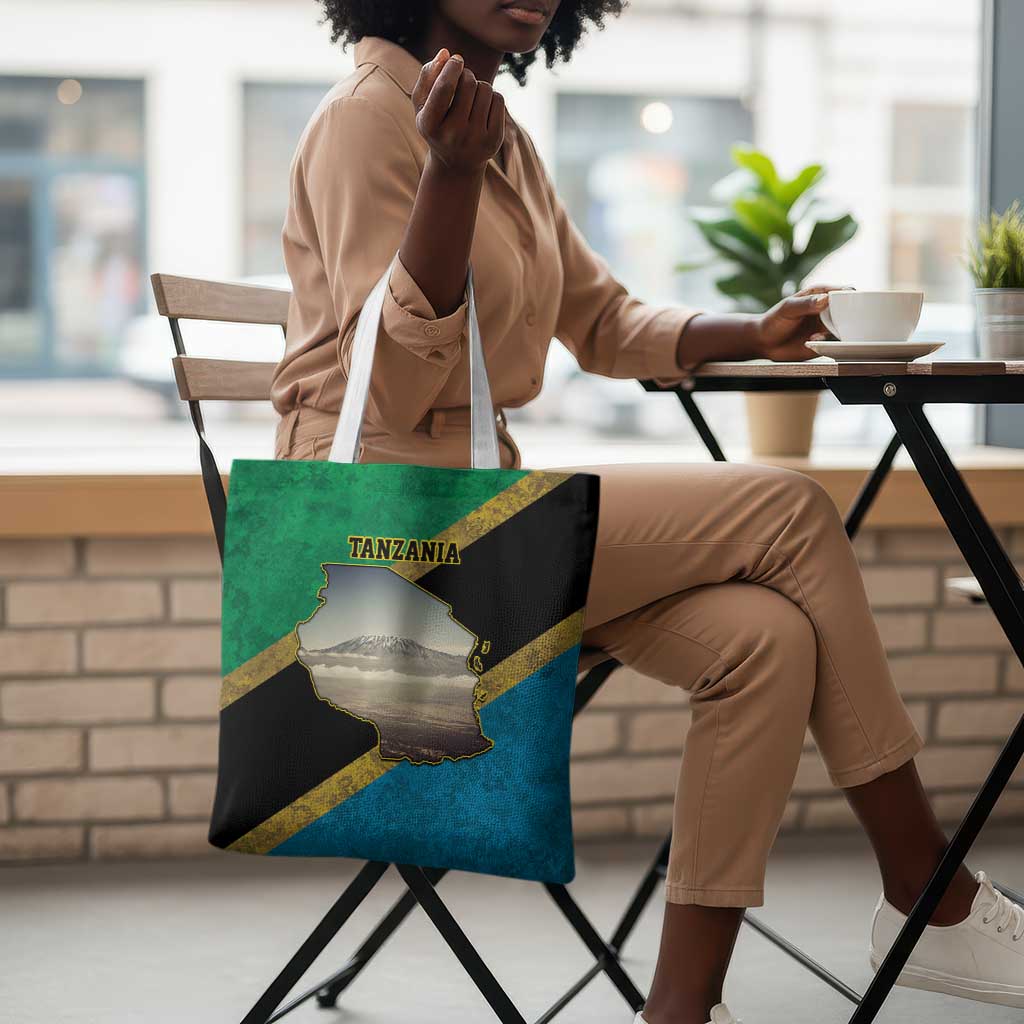 African Volcano Kilimanjaro Tanzania Tote Bag Grunge Flag Map of Tanzania