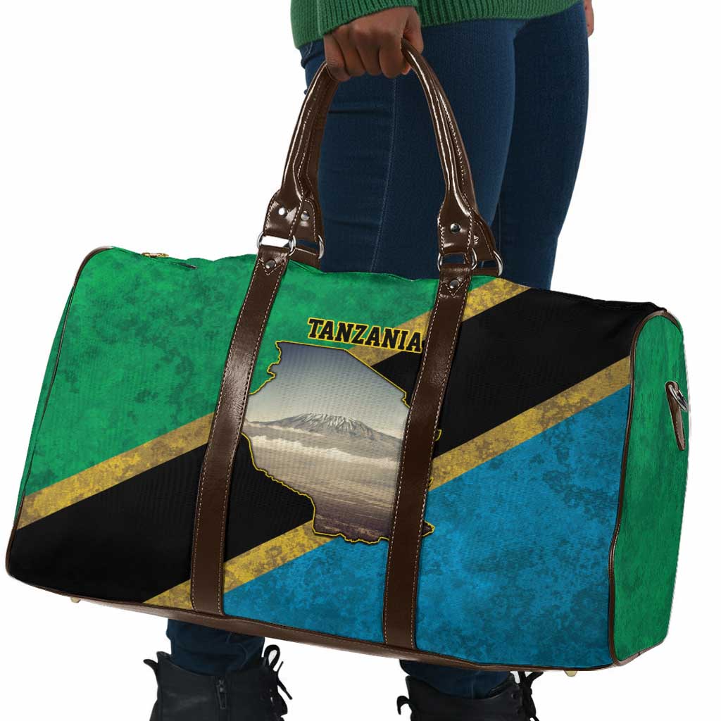 African Volcano Kilimanjaro Tanzania Travel Bag Grunge Flag Map of Tanzania