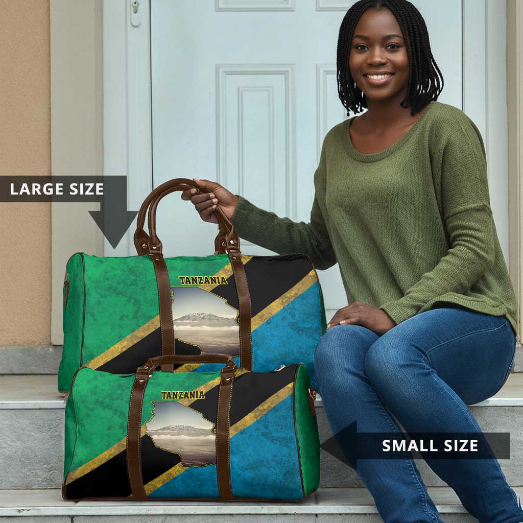 African Volcano Kilimanjaro Tanzania Travel Bag Grunge Flag Map of Tanzania