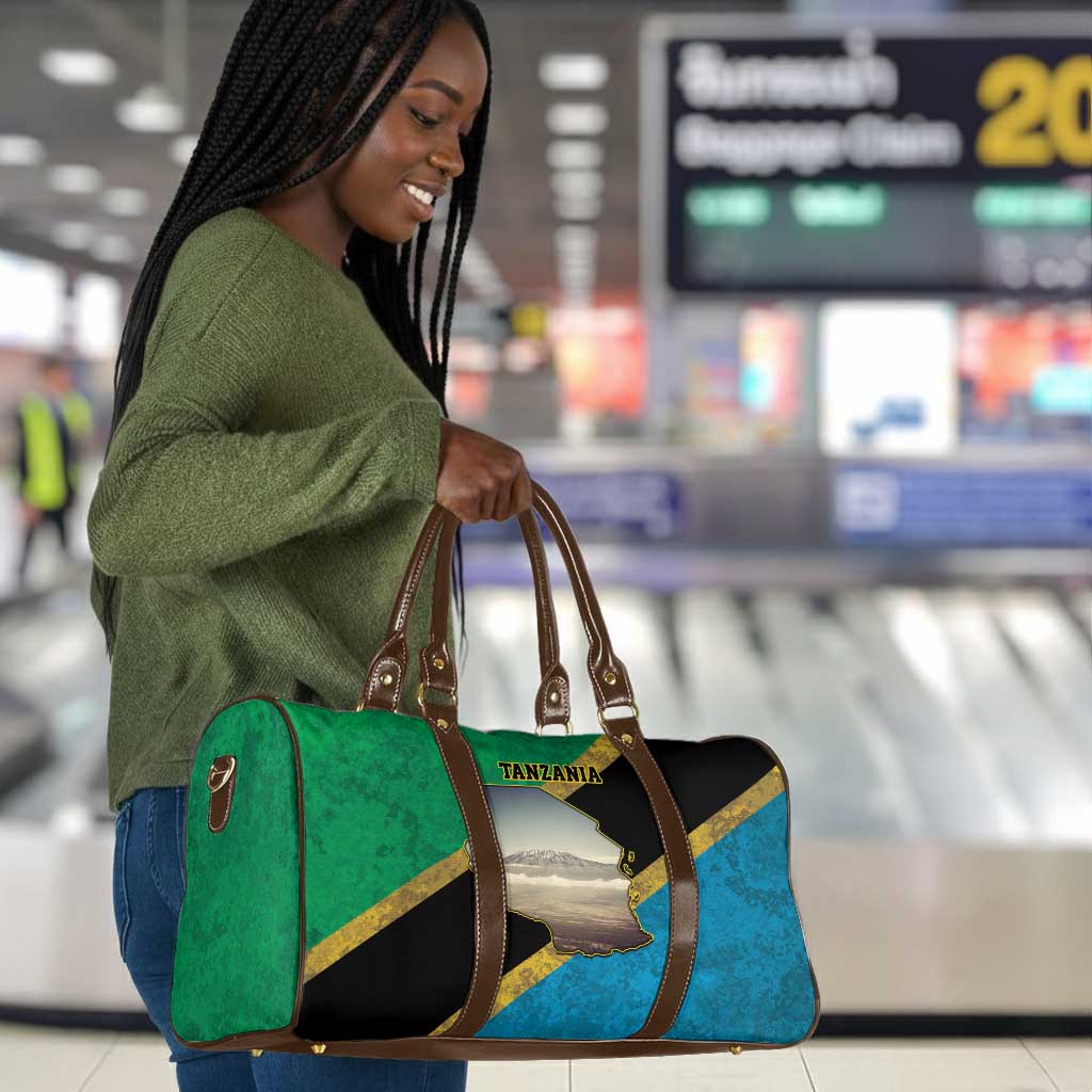 African Volcano Kilimanjaro Tanzania Travel Bag Grunge Flag Map of Tanzania