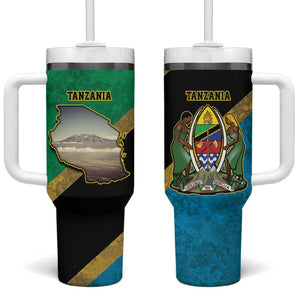 African Volcano Kilimanjaro Tanzania Tumbler With Handle Grunge Flag Map of Tanzania - African Pride