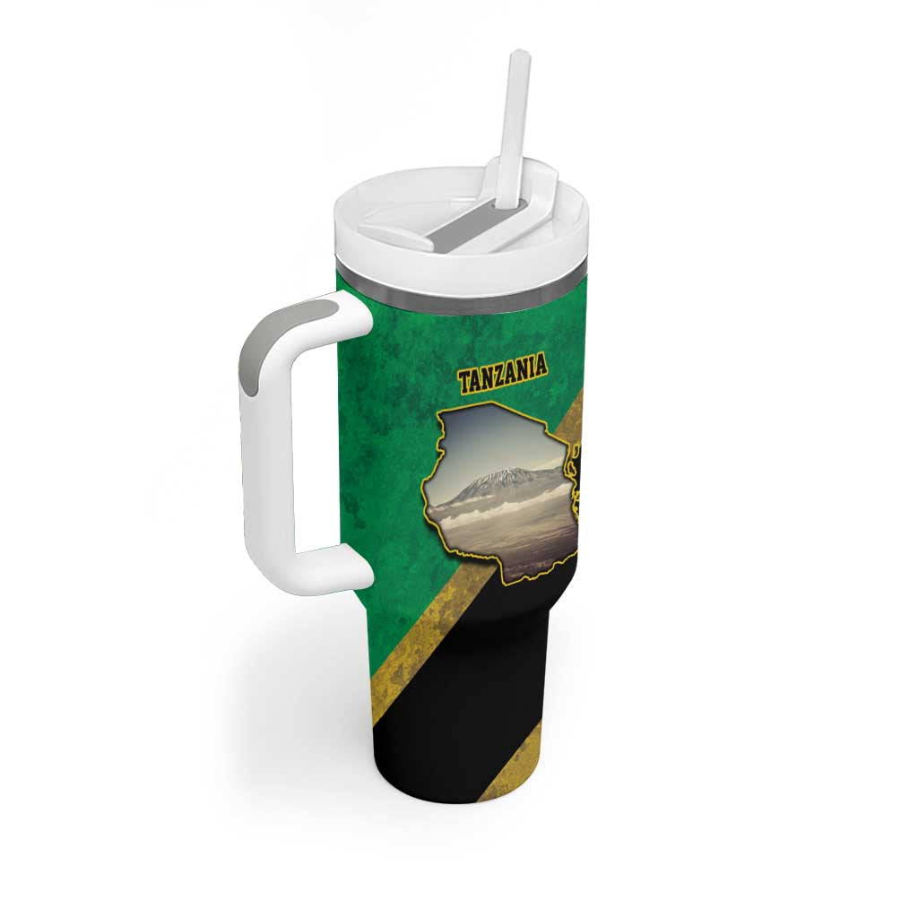 African Volcano Kilimanjaro Tanzania Tumbler With Handle Grunge Flag Map of Tanzania - African Pride