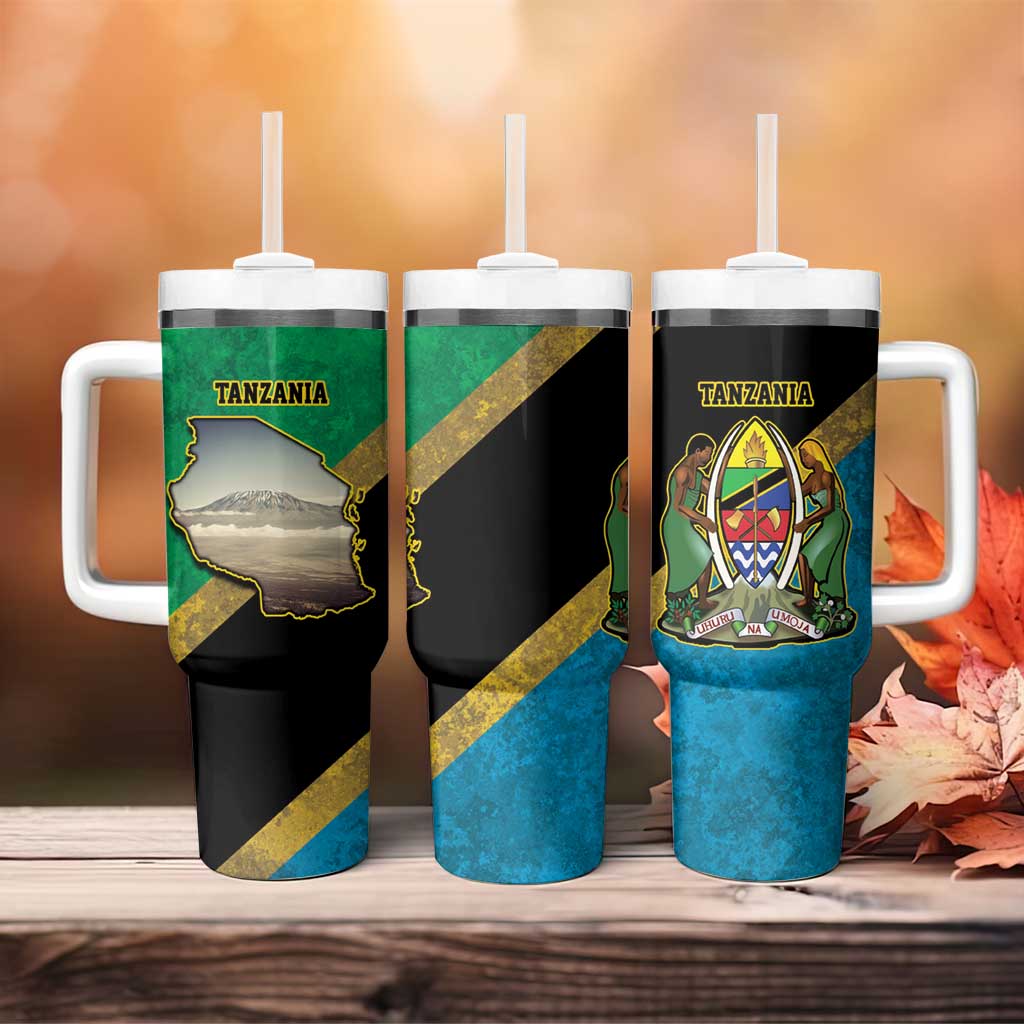 African Volcano Kilimanjaro Tanzania Tumbler With Handle Grunge Flag Map of Tanzania - African Pride