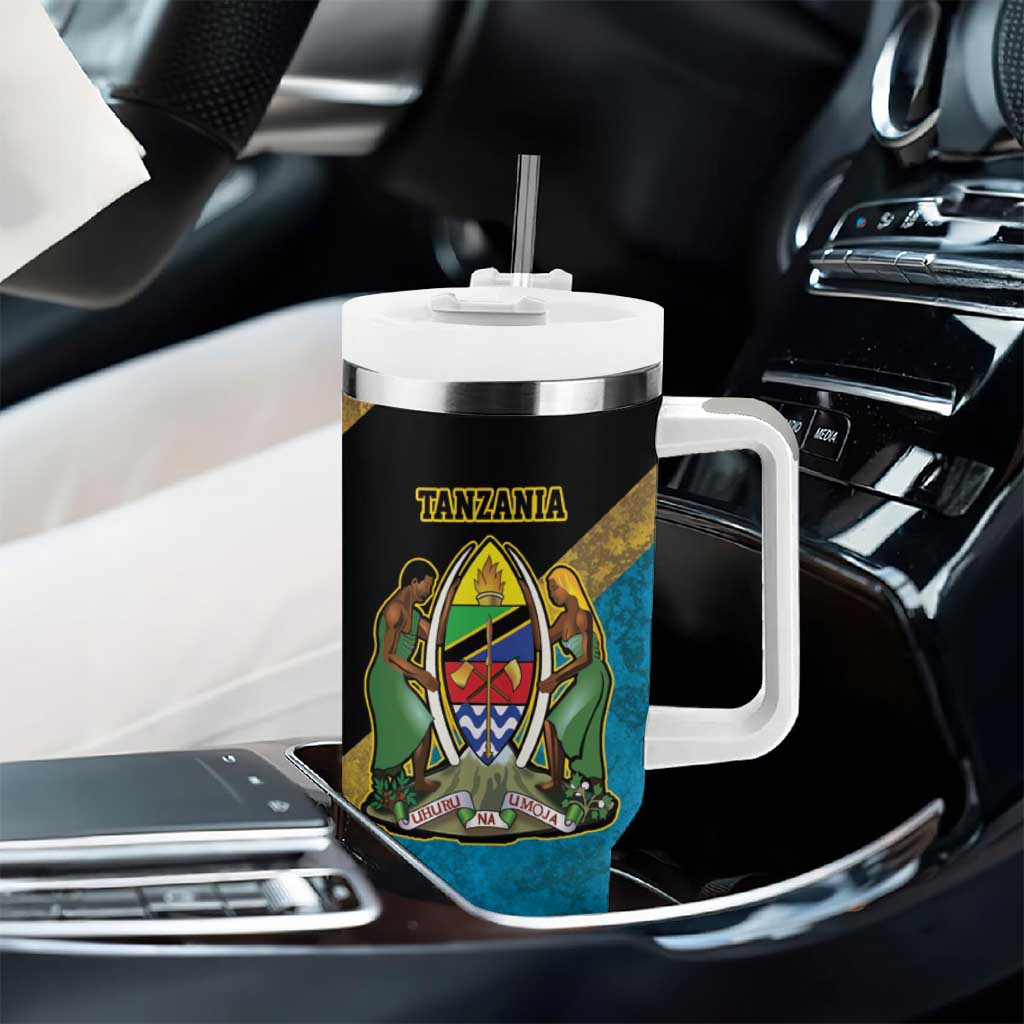 African Volcano Kilimanjaro Tanzania Tumbler With Handle Grunge Flag Map of Tanzania - African Pride