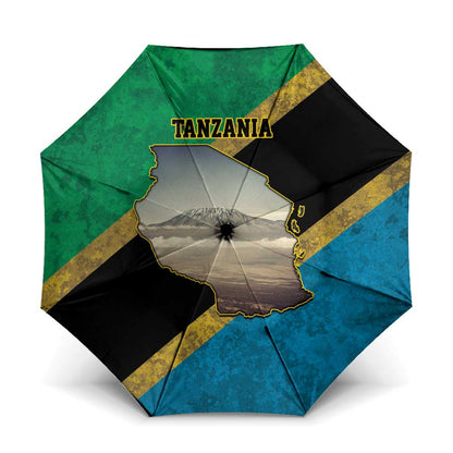 African Volcano Kilimanjaro Tanzania Umbrella Grunge Flag Map of Tanzania