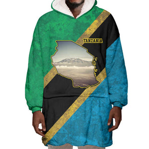African Volcano Kilimanjaro Tanzania Wearable Blanket Hoodie Grunge Flag Map of Tanzania - African Pride