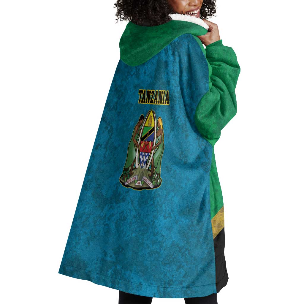 African Volcano Kilimanjaro Tanzania Wearable Blanket Hoodie Grunge Flag Map of Tanzania - African Pride