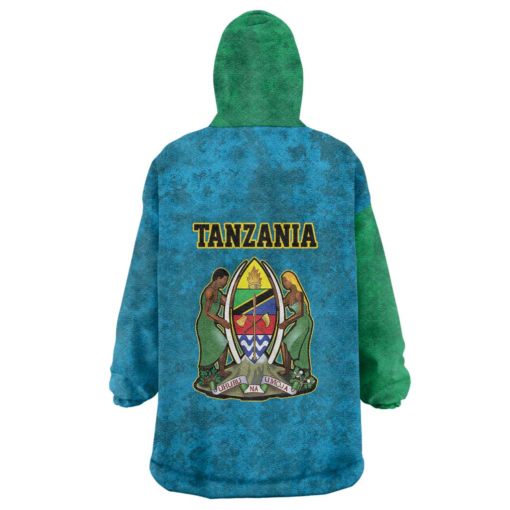 African Volcano Kilimanjaro Tanzania Wearable Blanket Hoodie Grunge Flag Map of Tanzania - African Pride