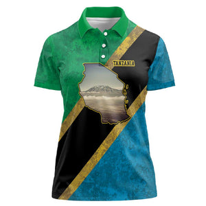 African Volcano Kilimanjaro Tanzania Women Polo Shirt Grunge Flag Map of Tanzania - African Pride
