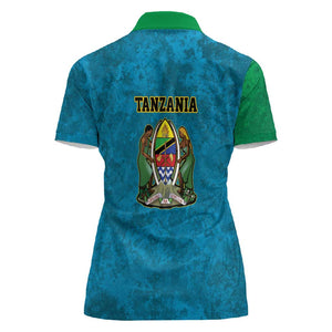 African Volcano Kilimanjaro Tanzania Women Polo Shirt Grunge Flag Map of Tanzania - African Pride