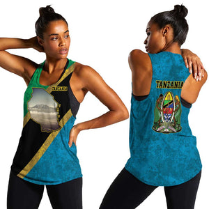 African Volcano Kilimanjaro Tanzania Women Racerback Tank Grunge Flag Map of Tanzania - African Pride