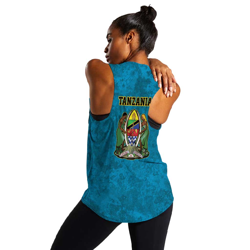 African Volcano Kilimanjaro Tanzania Women Racerback Tank Grunge Flag Map of Tanzania - African Pride