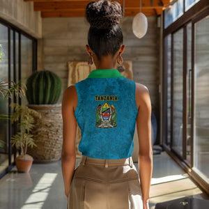 African Volcano Kilimanjaro Tanzania Women Sleeveless Polo Shirt Grunge Flag Map of Tanzania - African Pride