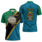 African Volcano Kilimanjaro Tanzania Zipper Polo Shirt Grunge Flag Map of Tanzania
