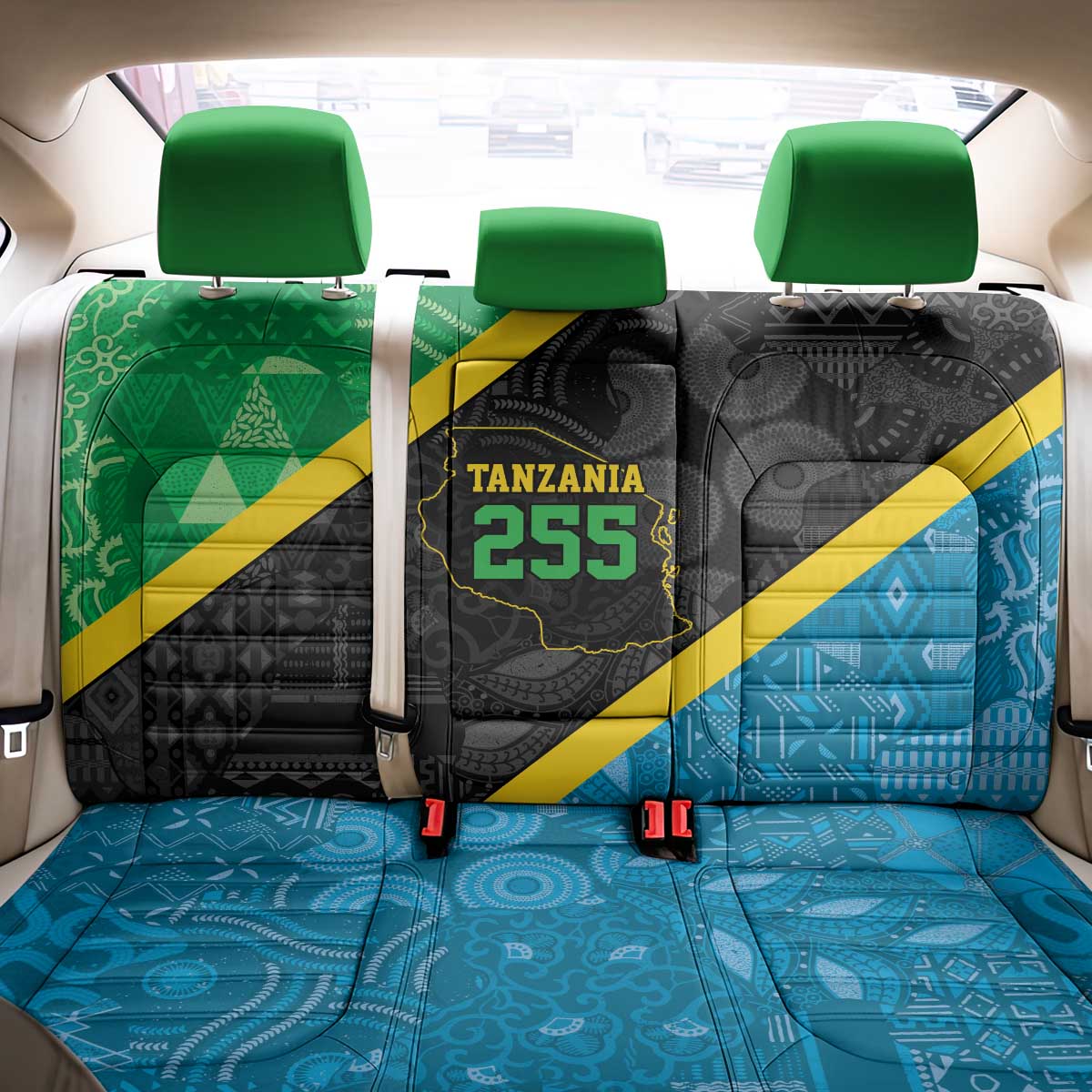 Tanzania 255 Back Car Seat Cover African Mix Pattern Flag Motif - African Pride