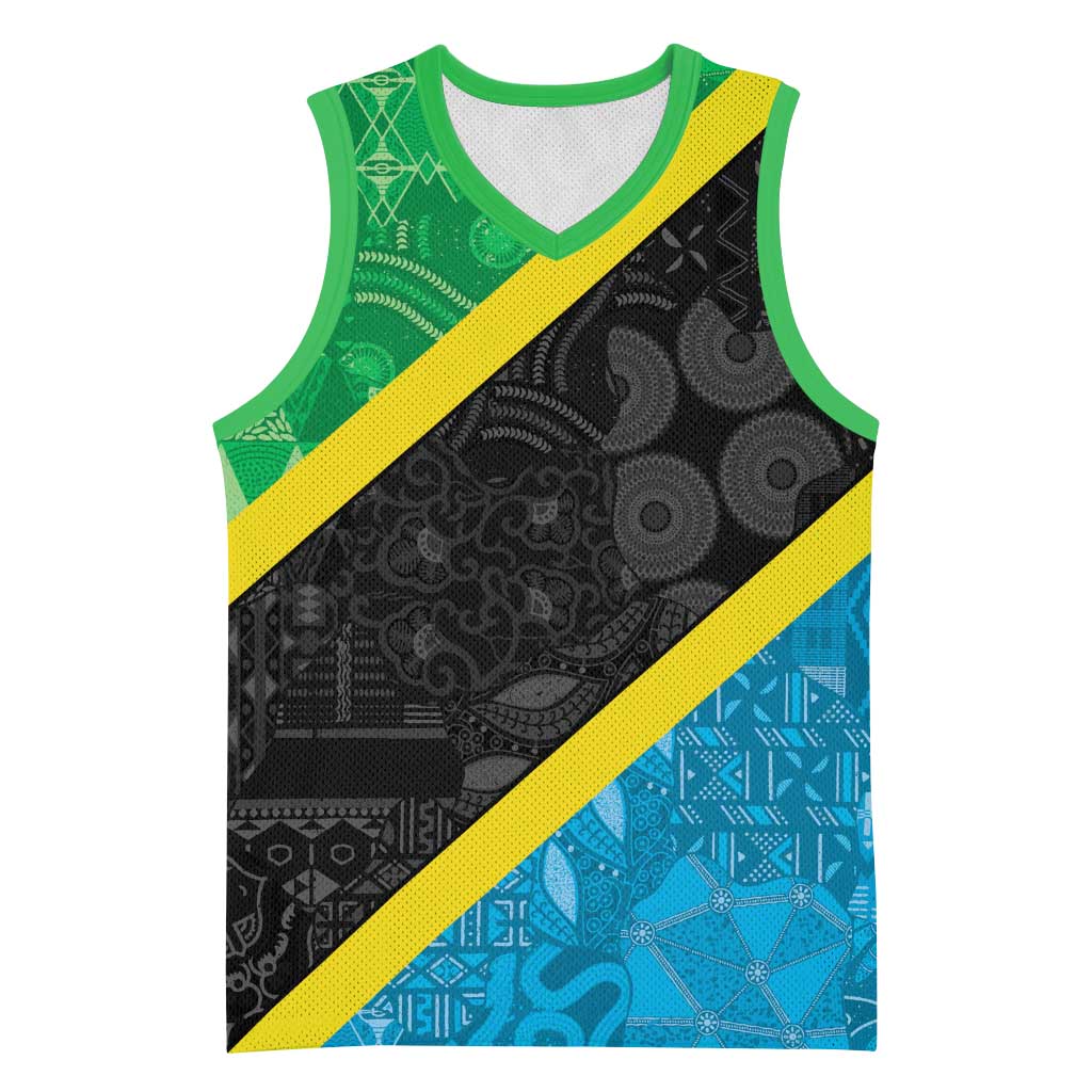 Tanzania 255 Basketball Jersey African Mix Pattern Flag Motif - African Pride