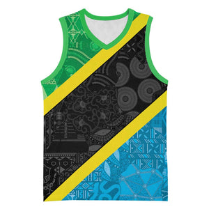 Tanzania 255 Basketball Jersey African Mix Pattern Flag Motif - African Pride