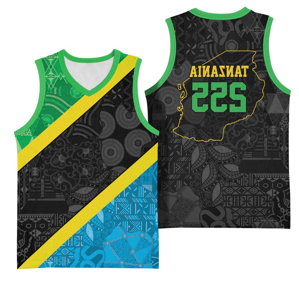 Tanzania 255 Basketball Jersey African Mix Pattern Flag Motif - African Pride