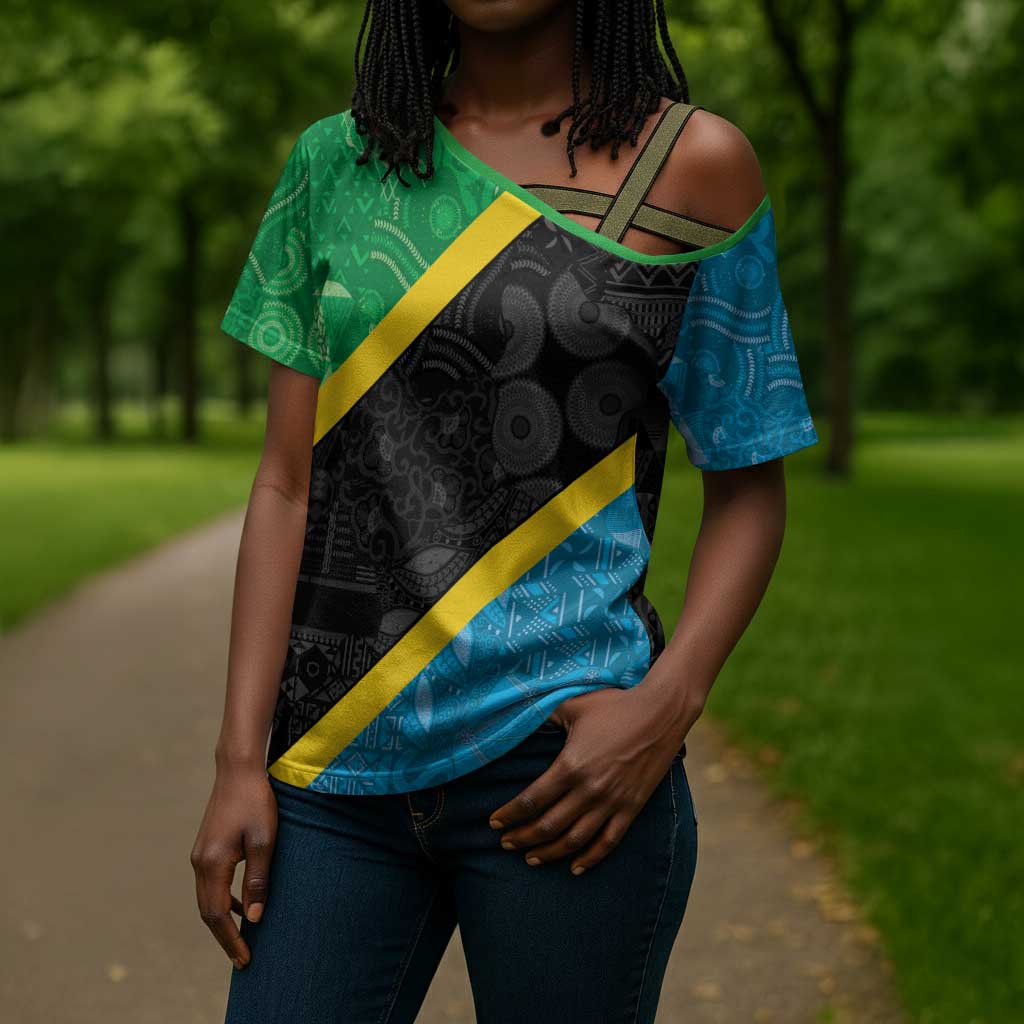 Tanzania 255 Cross Shoulder Shirt African Mix Pattern Flag Motif