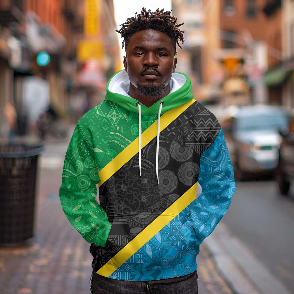 Tanzania 255 Hoodie African Mix Pattern Flag Motif - African Pride