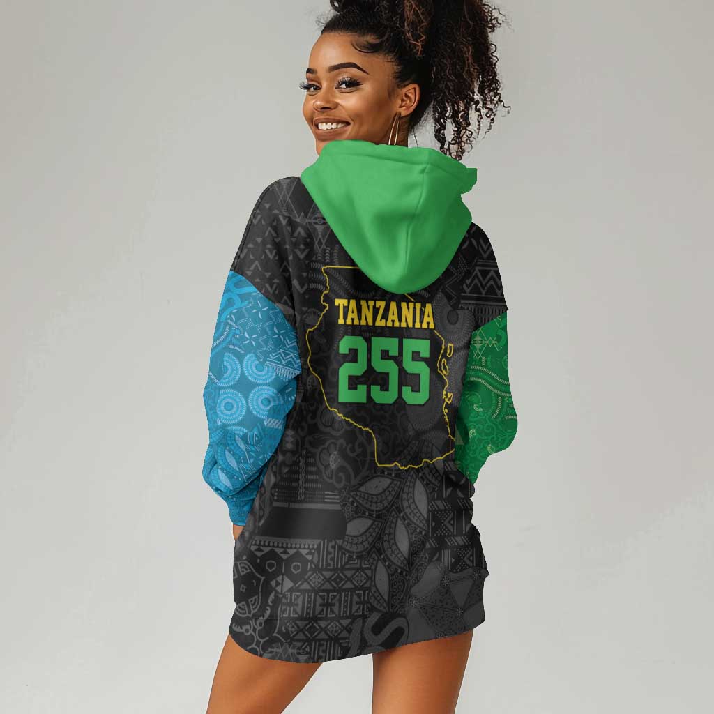 Tanzania 255 Hoodie Dress African Mix Pattern Flag Motif - African Pride