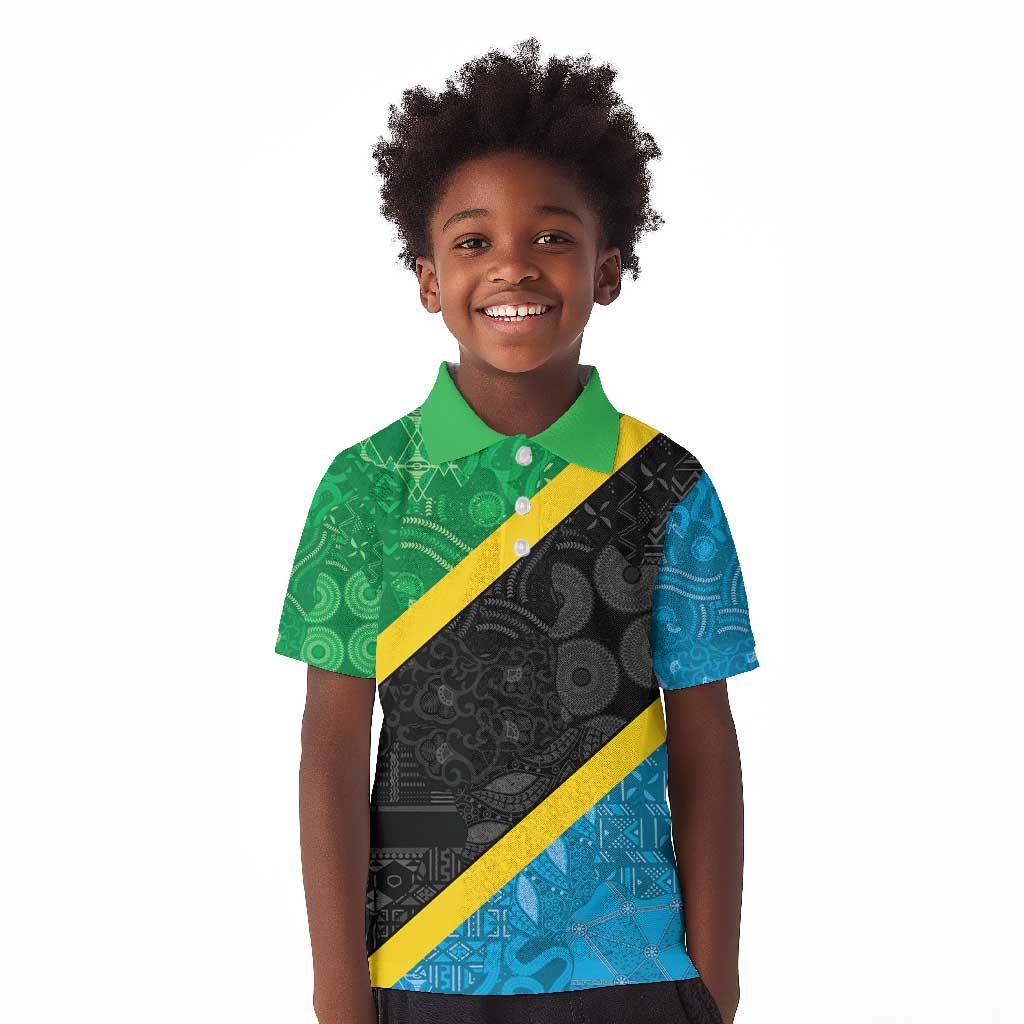 Tanzania 255 Kid Polo Shirt African Mix Pattern Flag Motif - African Pride