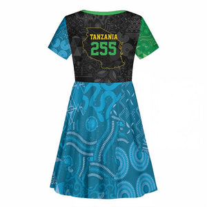 Tanzania 255 Kid Short Sleeve Dress African Mix Pattern Flag Motif - African Pride