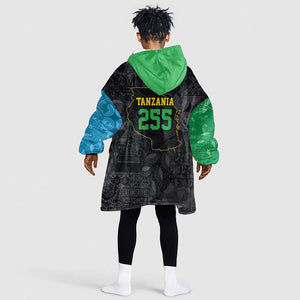 Tanzania 255 Kid Wearable Blanket Hoodie African Mix Pattern Flag Motif - African Pride