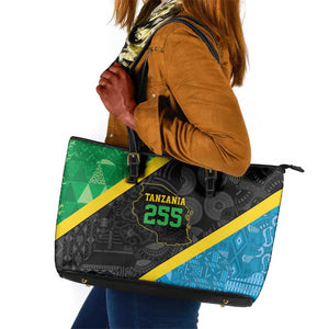 Tanzania 255 Leather Tote Bag African Mix Pattern Flag Motif - African Pride